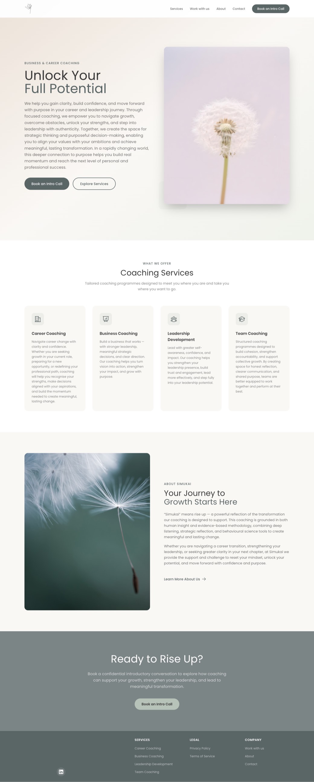 The Simukai Coaching home page: a warm, photographic site for a coaching practice.